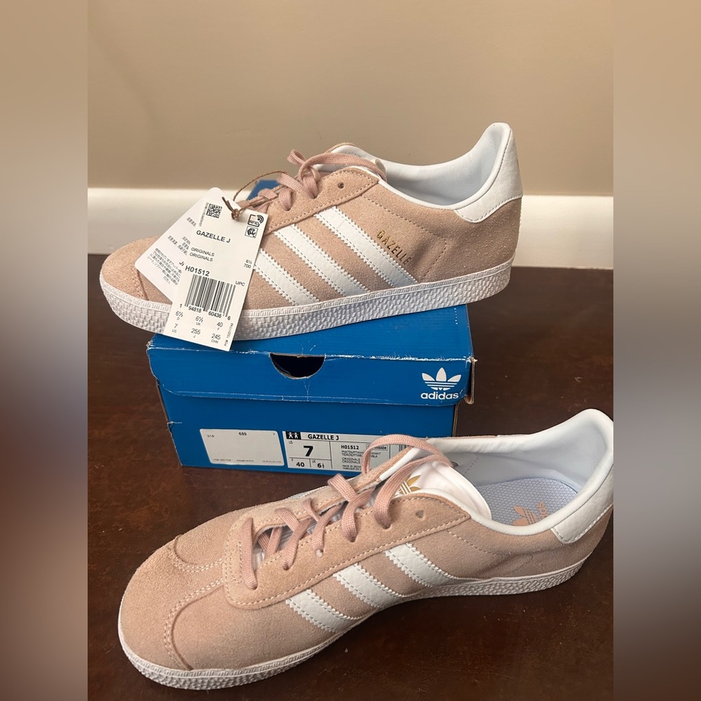 Adidas Gazelle J Pink Suede Sneakers with White Stripes